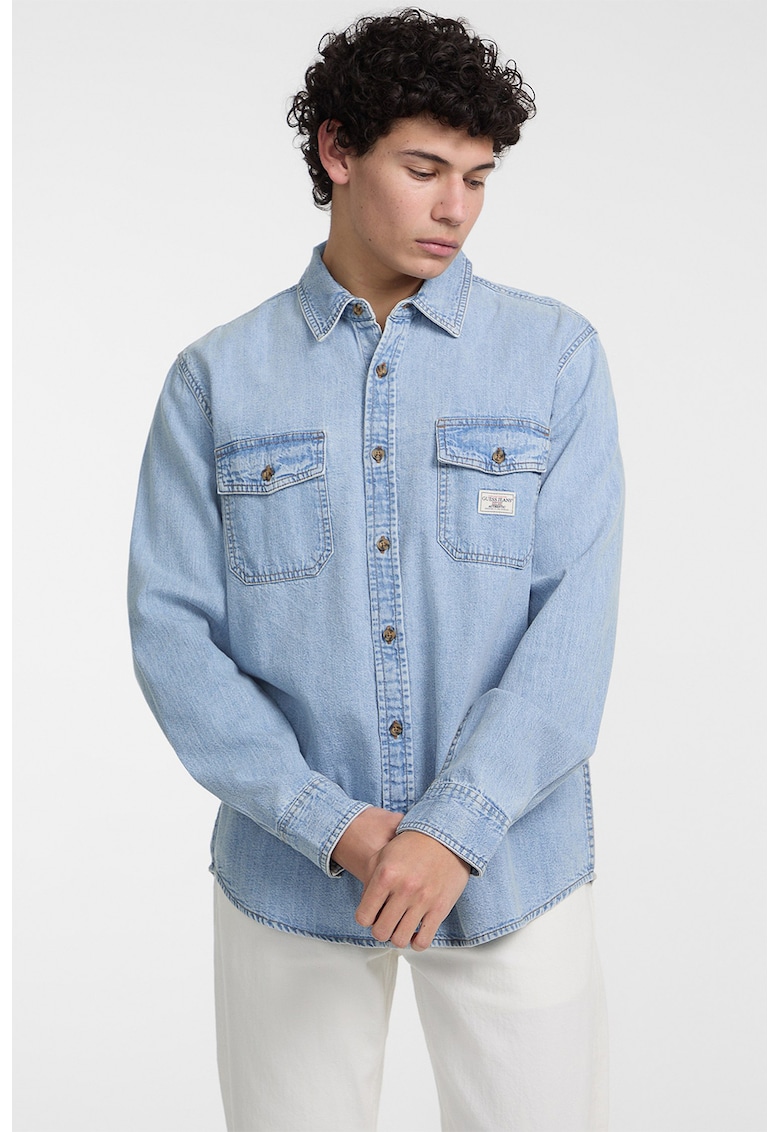 Camasa de denim cu buzunare cu clapa - Albastru deschis
