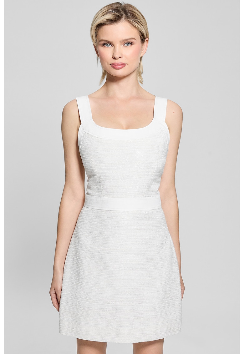 Rochie mini cu decolteu rotund si croiala inA - Alb fildes