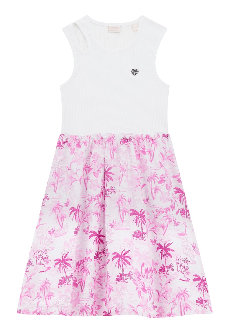 Rochie evazata cu model - Alb/Roz fandango
