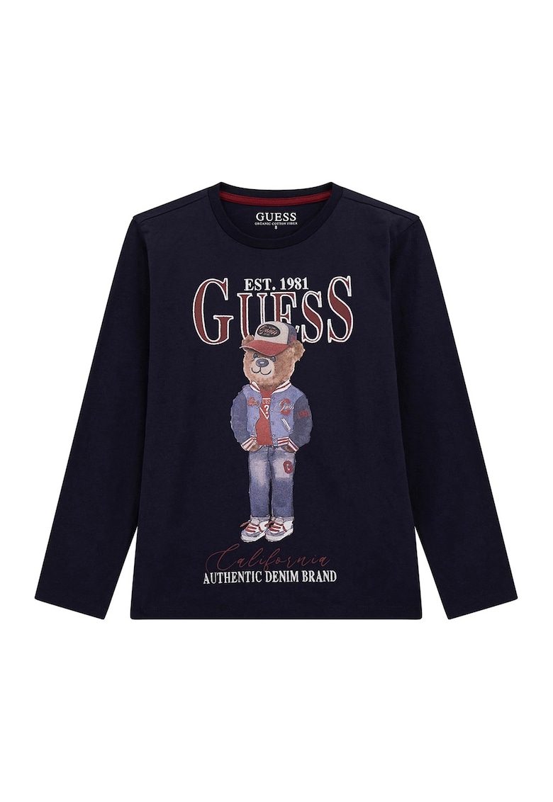 Bluza cu imprimeu grafic si logo - Albastru ultramarin/Rosu stins/Bej deschis
