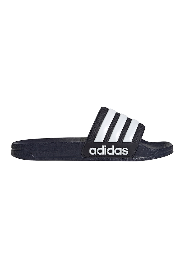 Papuci cu logo Adilette - Alb/Bleumarin