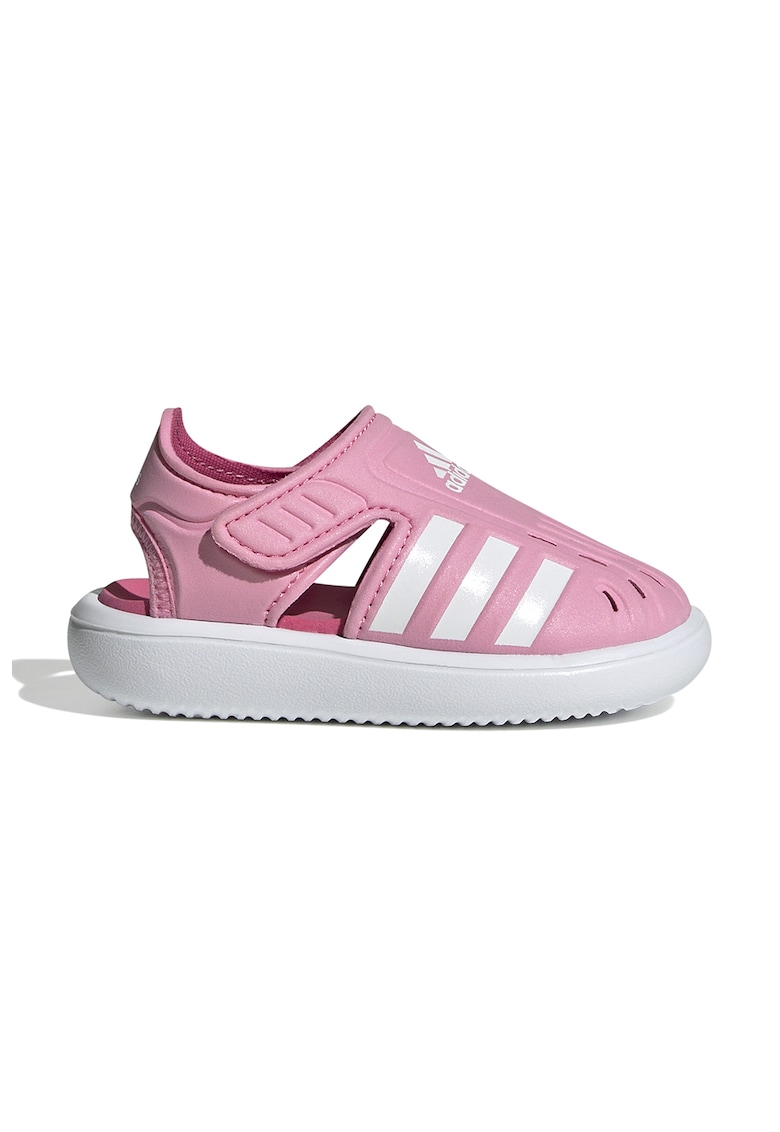 Sandale cu varf inchis si logo contrastant - Roz pastel/Alb optic