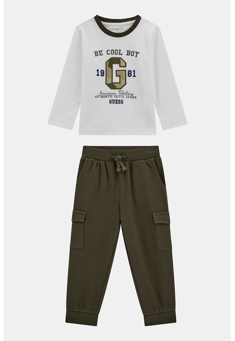 Set de bluza cu decolteu rotund si pantaloni cargo - 2 piese - Albastru inchis/Kaki/Alb optic