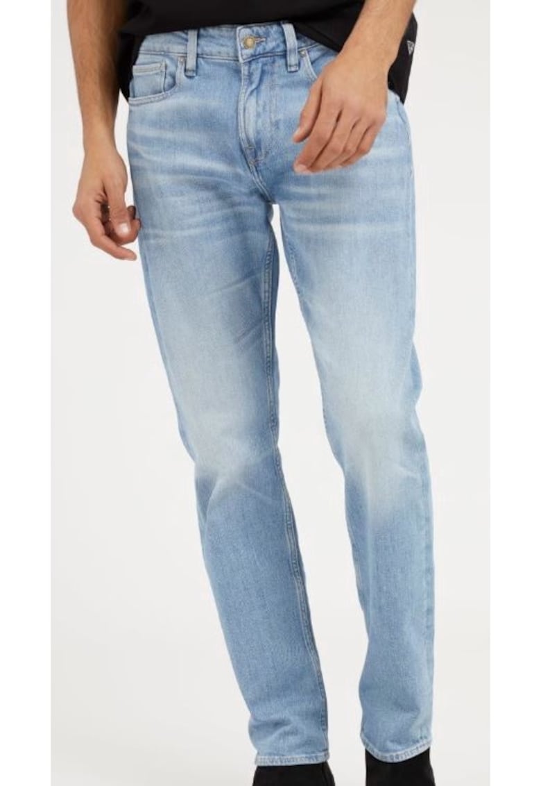 Blugi slim fit cu aspect decolorat - Albastru