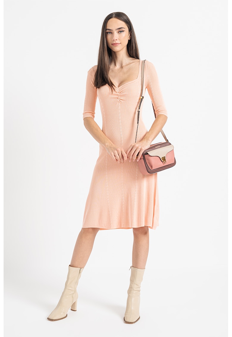 Rochie evazata cu aspect striat - Roz somon