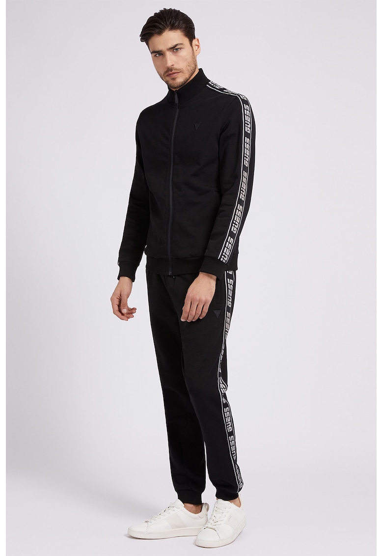Pantaloni de trening cu benzi logo laterale si snur - Alb/Negru
