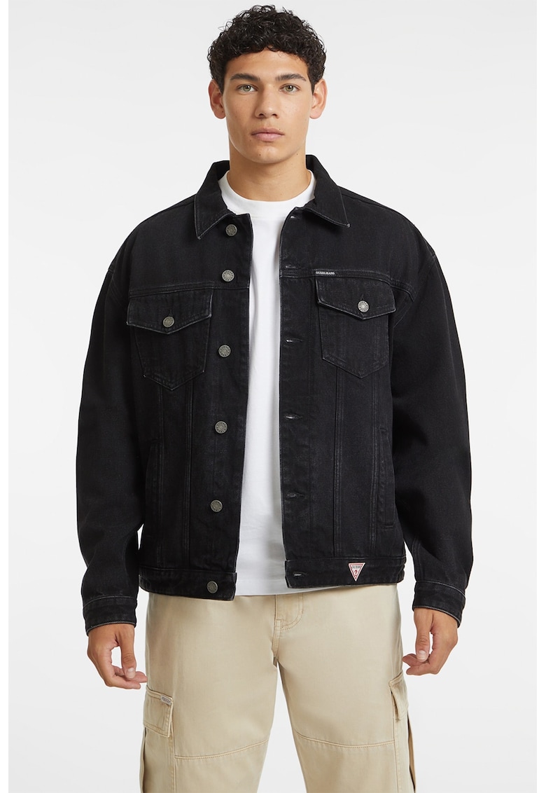 Jacheta din denim cu nasturi - Negru