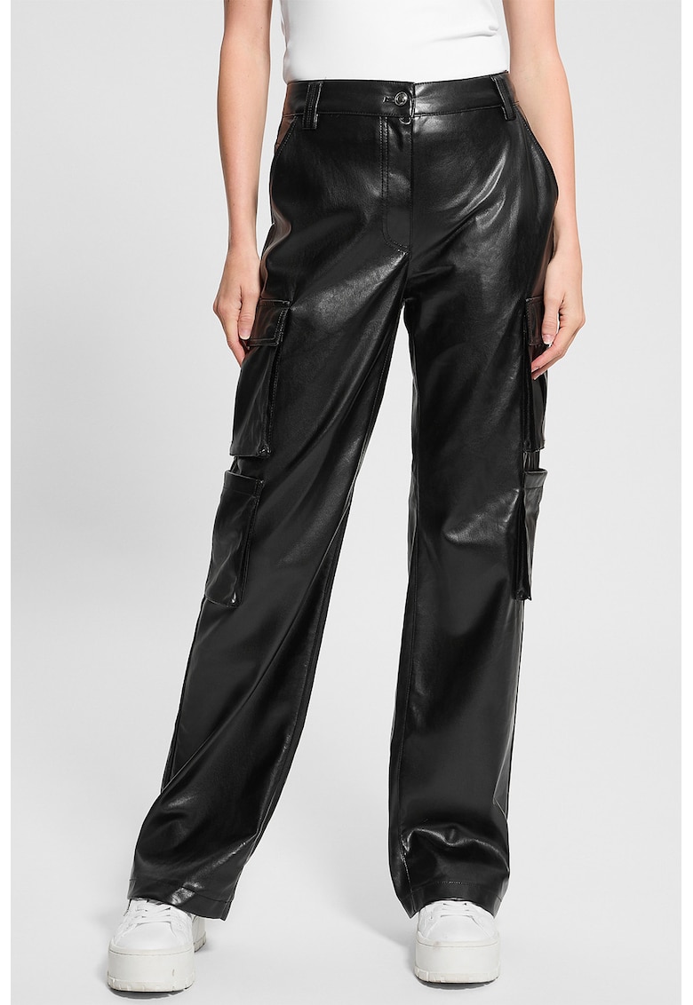 Pantaloni drepti de piele ecologica - Negru