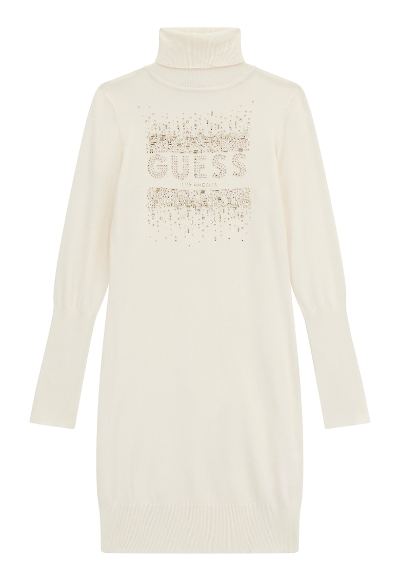 Rochie tricotata cu guler inalt - Auriu/Alb fildes