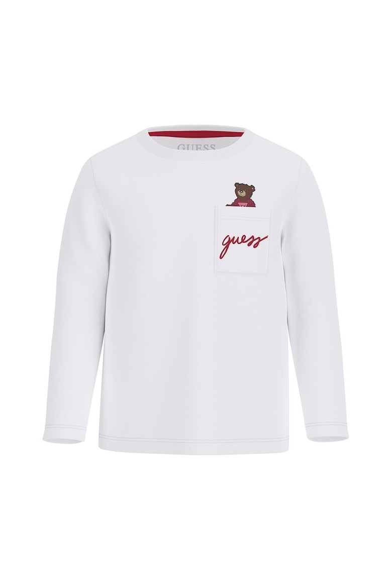 Bluza din bumbac cu buzunar pe piept - Rosu/Alb optic