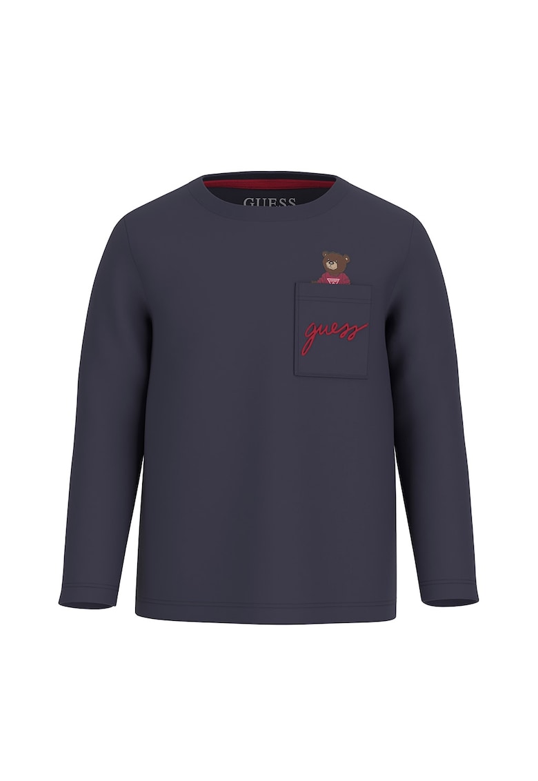 Bluza din bumbac cu buzunar pe piept - Albastru prafuit