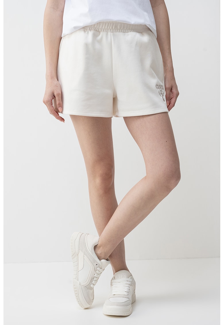 Pantaloni scurti cu broderie logo - Crem