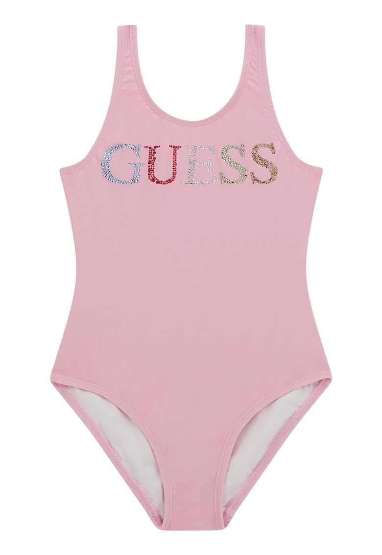 Costum de baie intreg cu logo din strasuri - Roz pastel