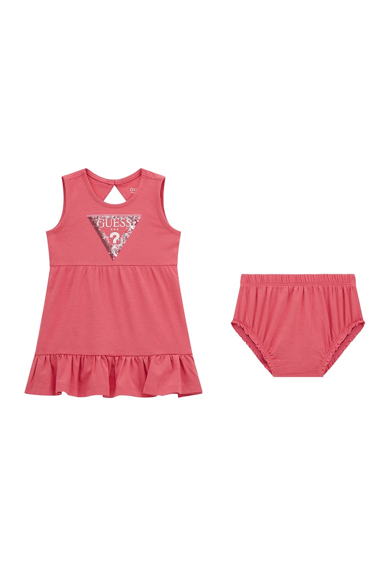 Set de chiloti si rochie din amestec de bumbac cu terminatie cu volane - 2 Piese - Roz