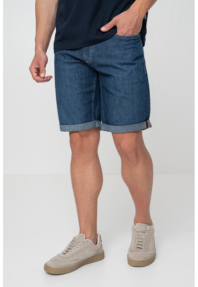 Bermude din denim cu talie medie - Albastru inchis