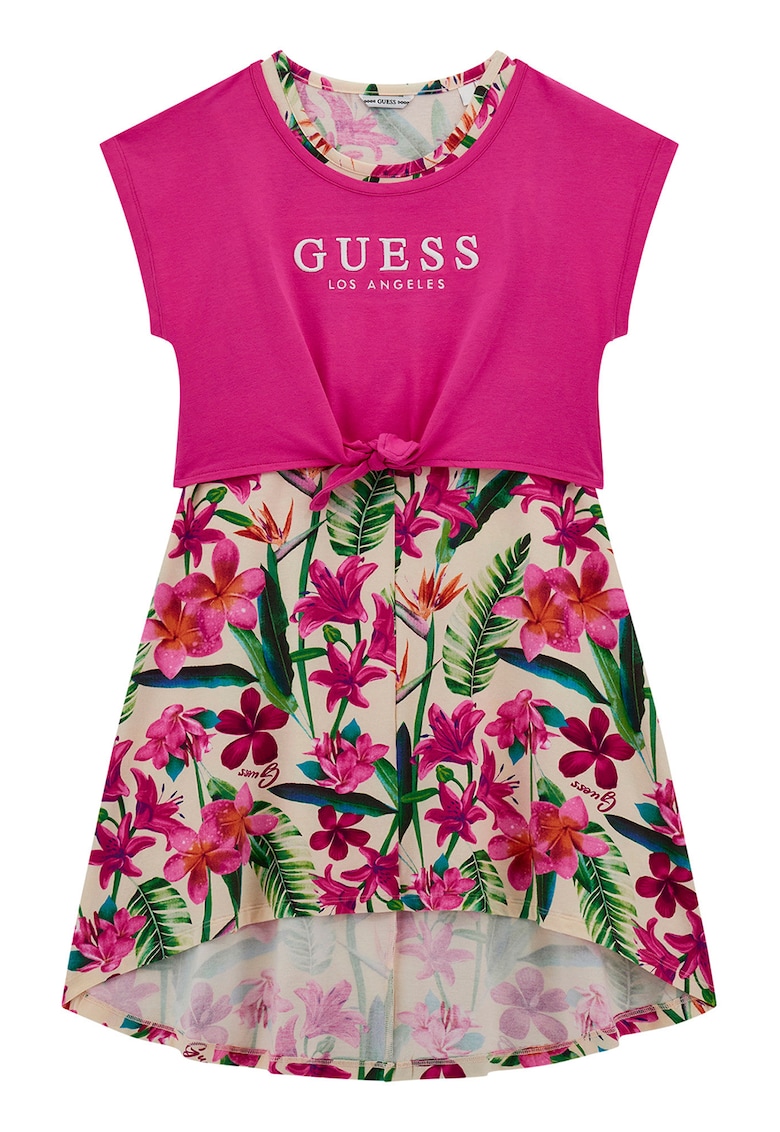 Rochie cu imprimeu si model 2in1 - Alb/Fucsia