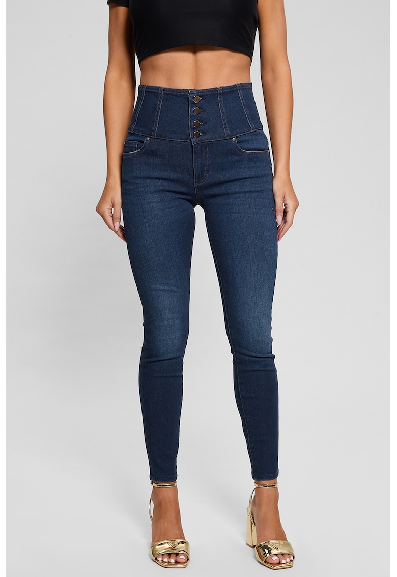 Blugi modelatori cu talie inalta - tip corset - Bleumarin