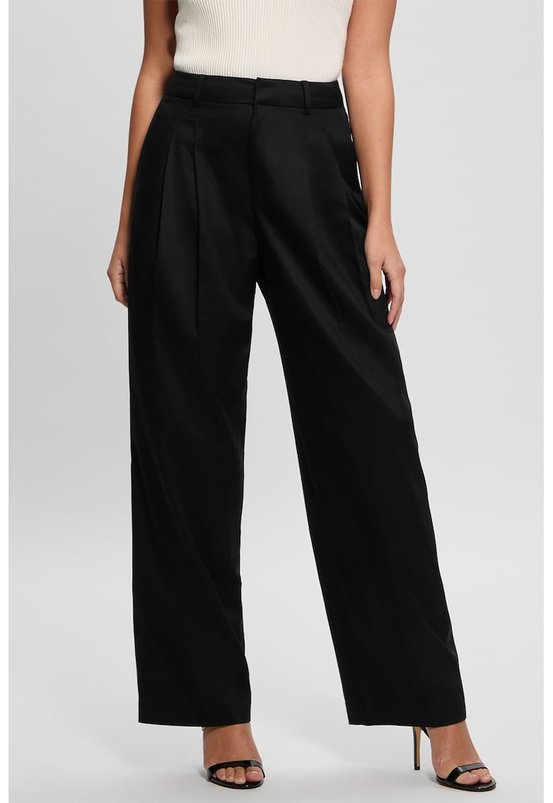 Pantaloni din amestec de lyocell cu croiala ampla si pliuri frontale - Negru
