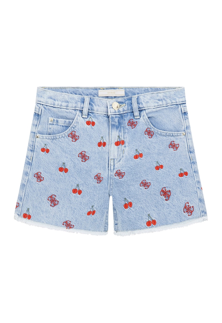 Pantaloni scurti din denim cu broderie - Rosu/Albastru deschis