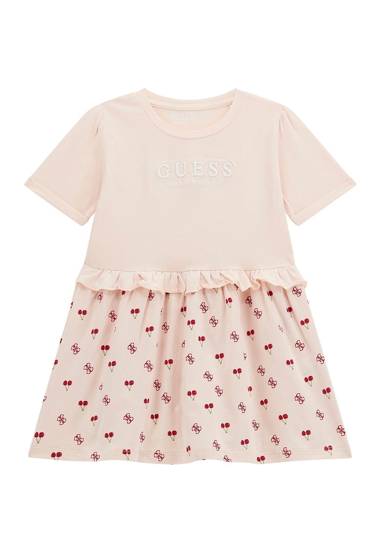Rochie evazata cu logo brodat - Rosu/Piersica