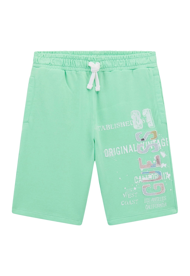 Bermude de bumbac cu aplicatie logo - Verde menta