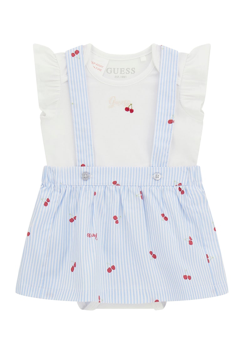 Set de body si salopeta - Rosu/Albastru pastel/Alb fildes