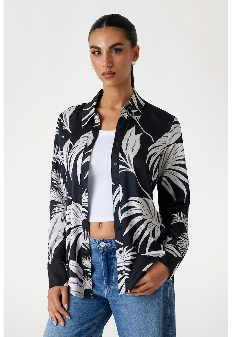 Camasa cu imprimeu tropical - Alb/Negru
