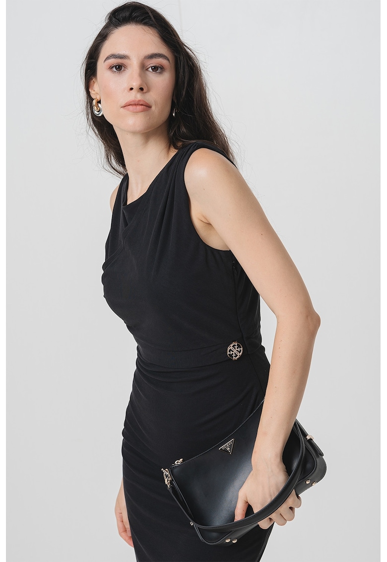 Rochie midi cambrata cu decolteu rotund - Negru