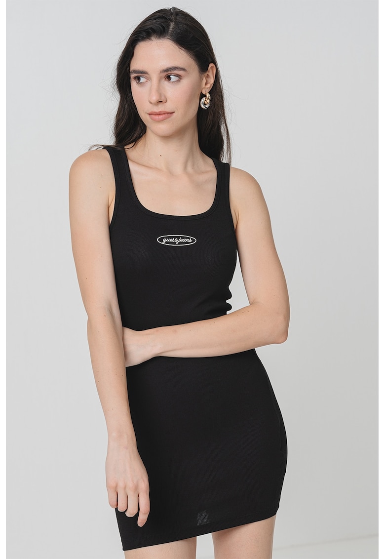 Rochie cambrata cu decolteu la baza gatului - Negru/Alb optic