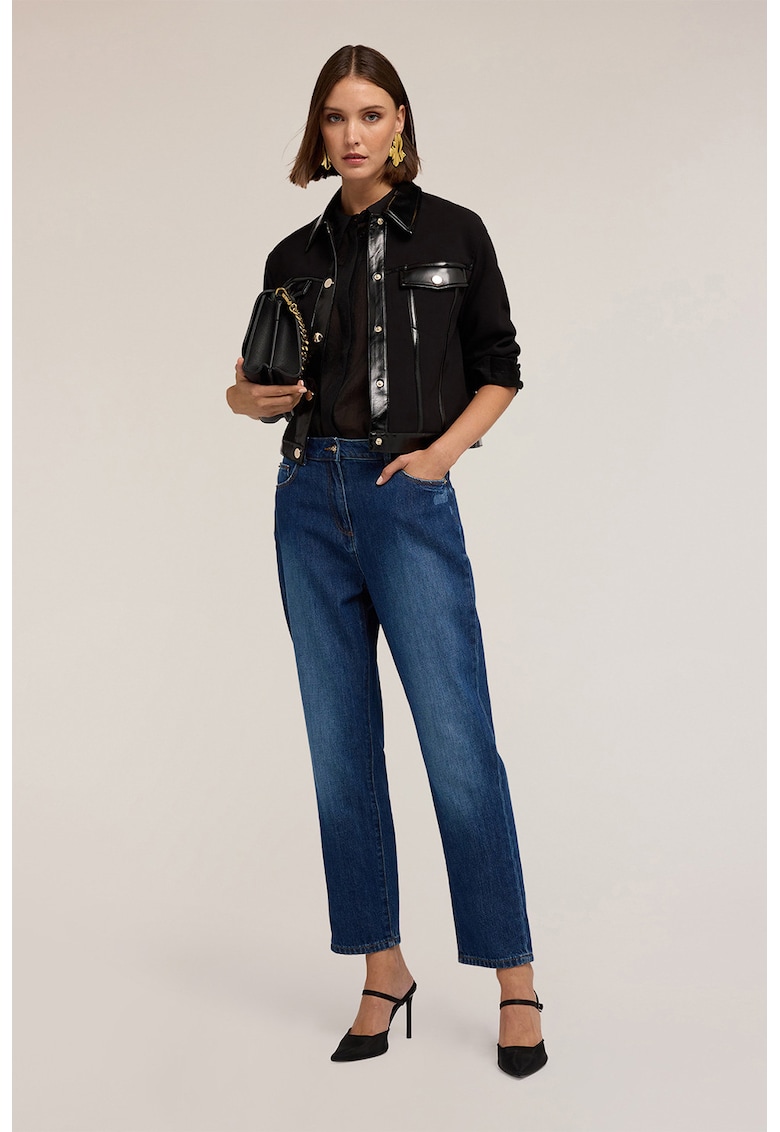 Blugi crop cu talie medie - Albastru melange