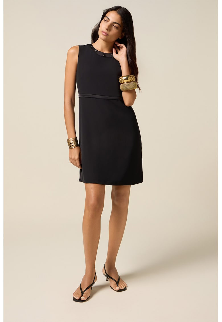 Rochie cu croiala in A si insertii din satin - Negru
