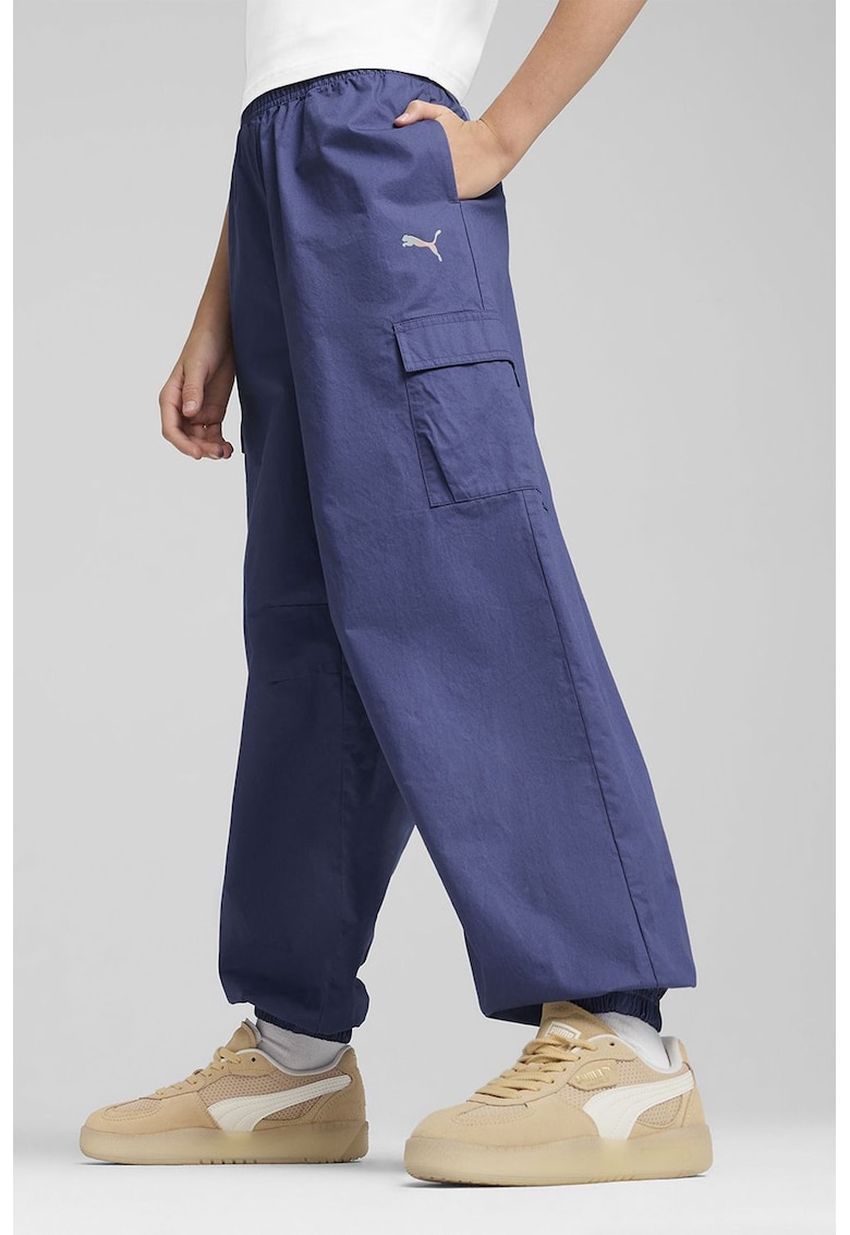Pantaloni cargo cu talie elastica - Albastru inchis