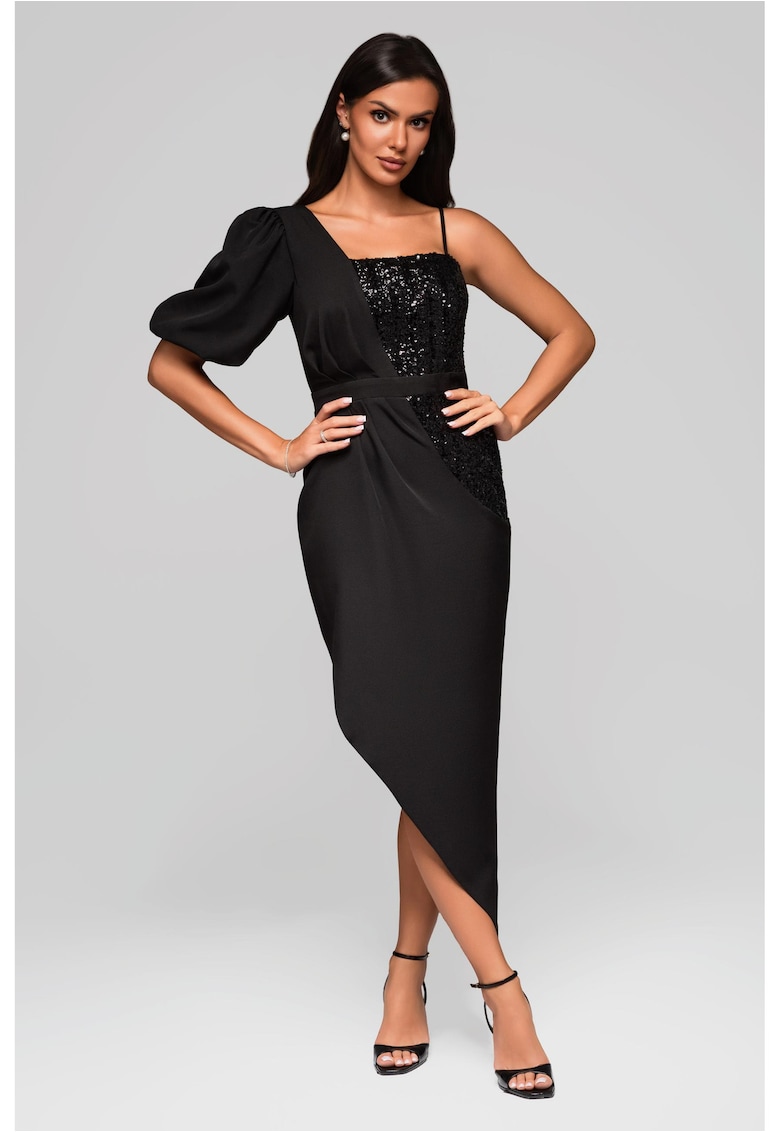 Rochie de seara Maxi asimetrica  LA-OM-DLR216 - Negru