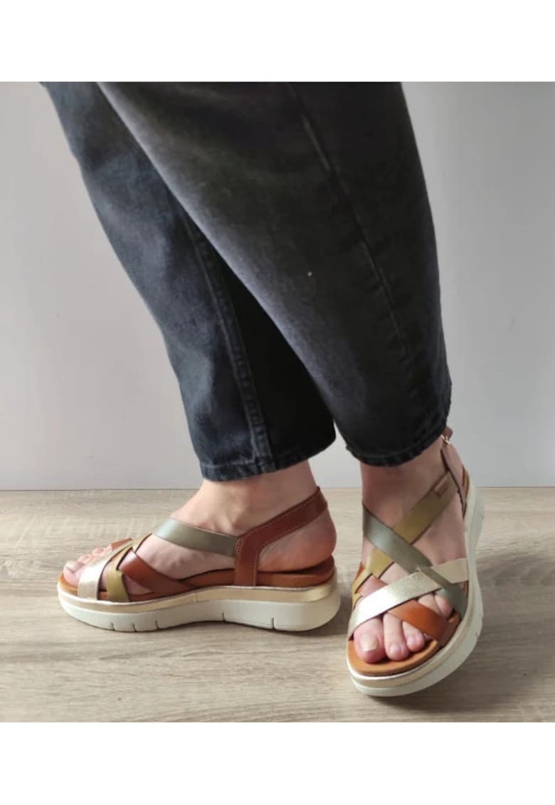 Sandale wedge din piele - Maro