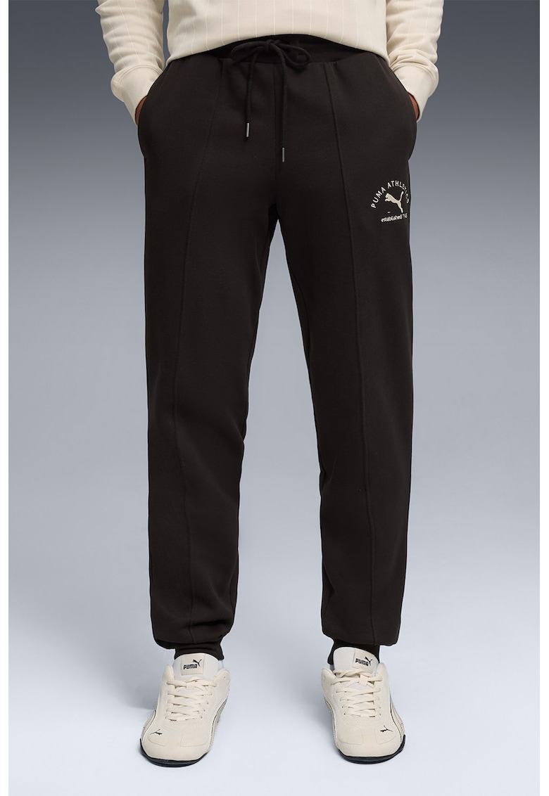 Pantaloni de trening din amestec de bumbac cu buzunare laterale - Negru