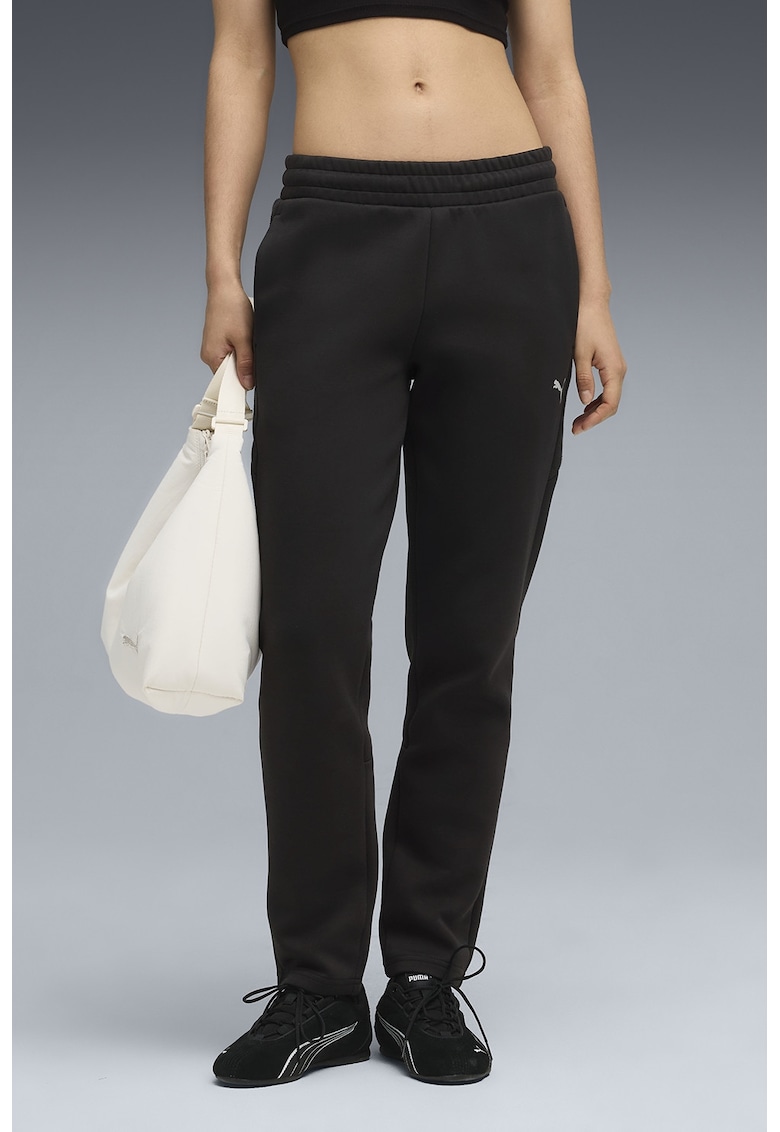 Pantaloni de trening cu buzunare laterale si talie medie - Negru