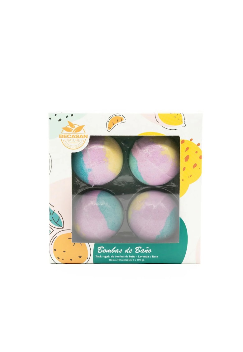 Set cadou bile de baie cu parfum de lavanda si trandafir -  4 x 100 gr