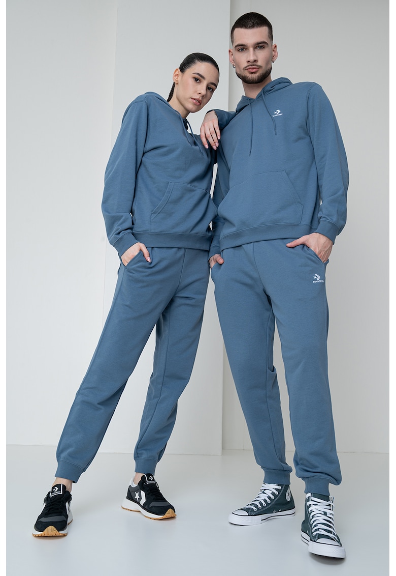 Hanorac unisex cu snur Go-To - Alb/Albastru prafuit