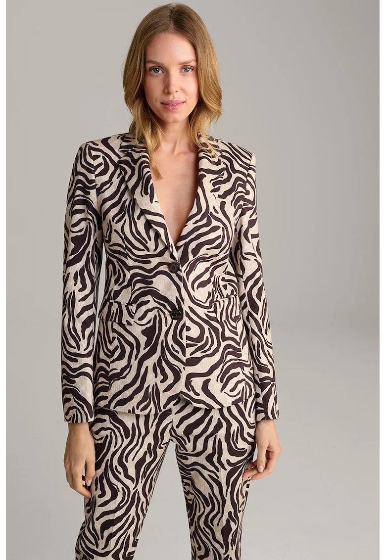 Sacou cambrat - animal-print - cu buzunare frontale - Maro