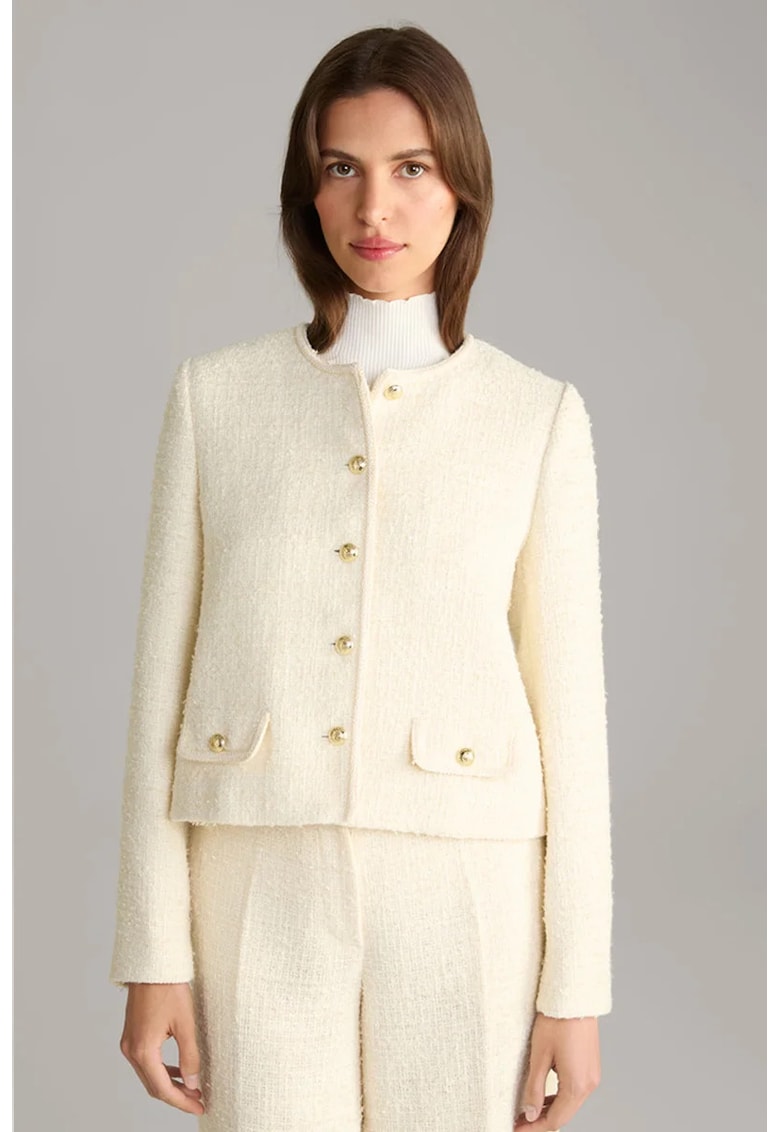 Sacou crop - fara guler - cu inchidere prin nasturi tip butoni - Crem