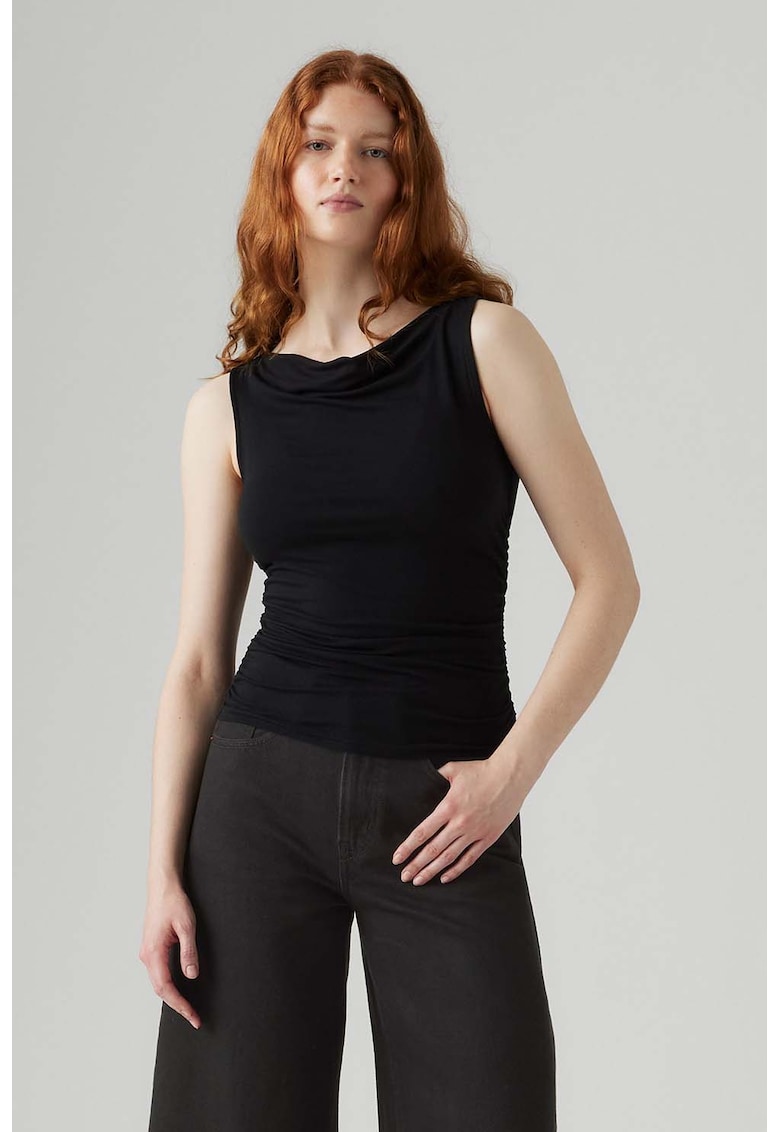 Top slim fit cu fronseuri - Negru