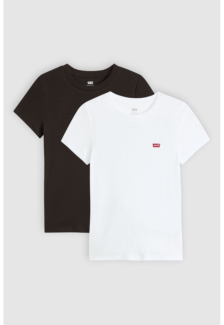 Set de tricouri slim fit de bumbac cu decolteu rotund - 2 piese - Alb/Maro inchis