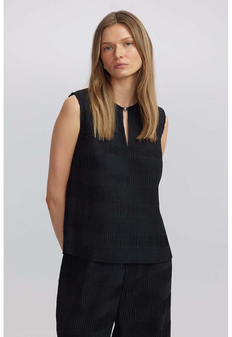 Bluza texturata fara maneci - Negru