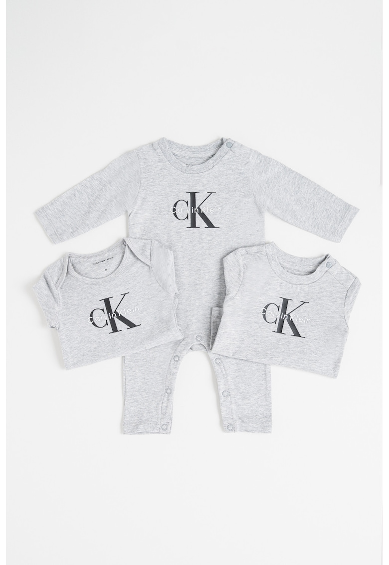 Set de tricou si body-uri din amestec de bumbac - 3 piese - Gri melange
