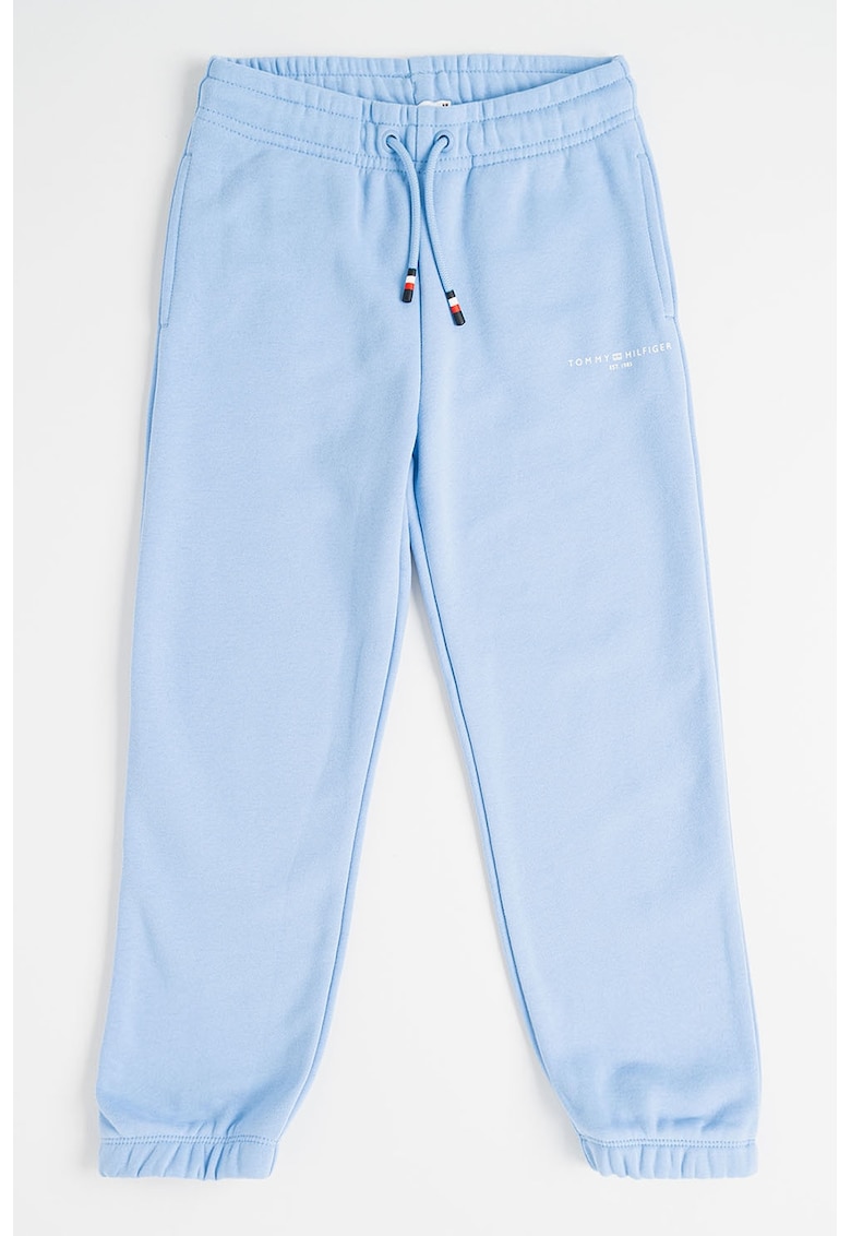 Pantaloni de trening din amestec de bumbac cu snur ajustabil - Albastru deschis