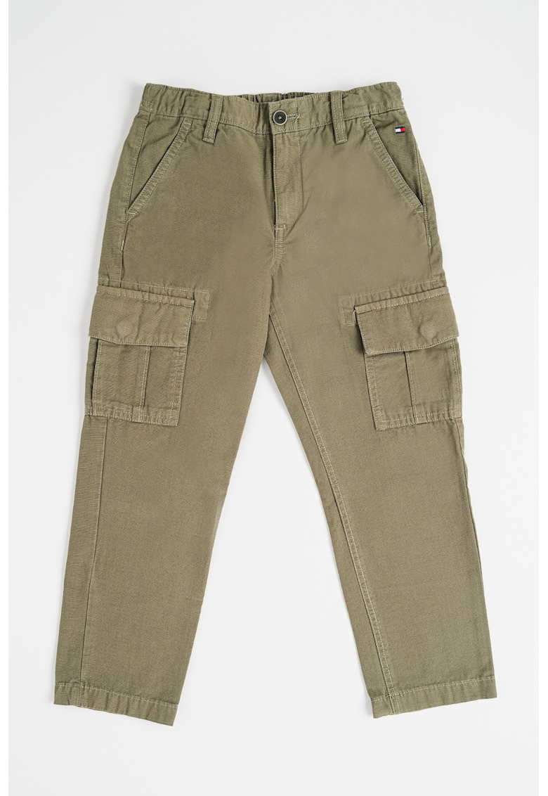 Pantaloni cargo din amestec de bumbac organic - Verde inchis