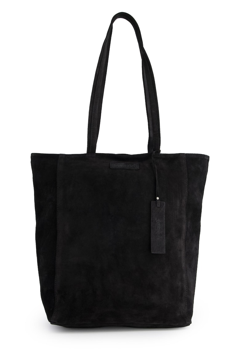 Geanta de umar  din piele intoarsa - neagra - 37x40x14cm - cu 2 buzunare interioare
