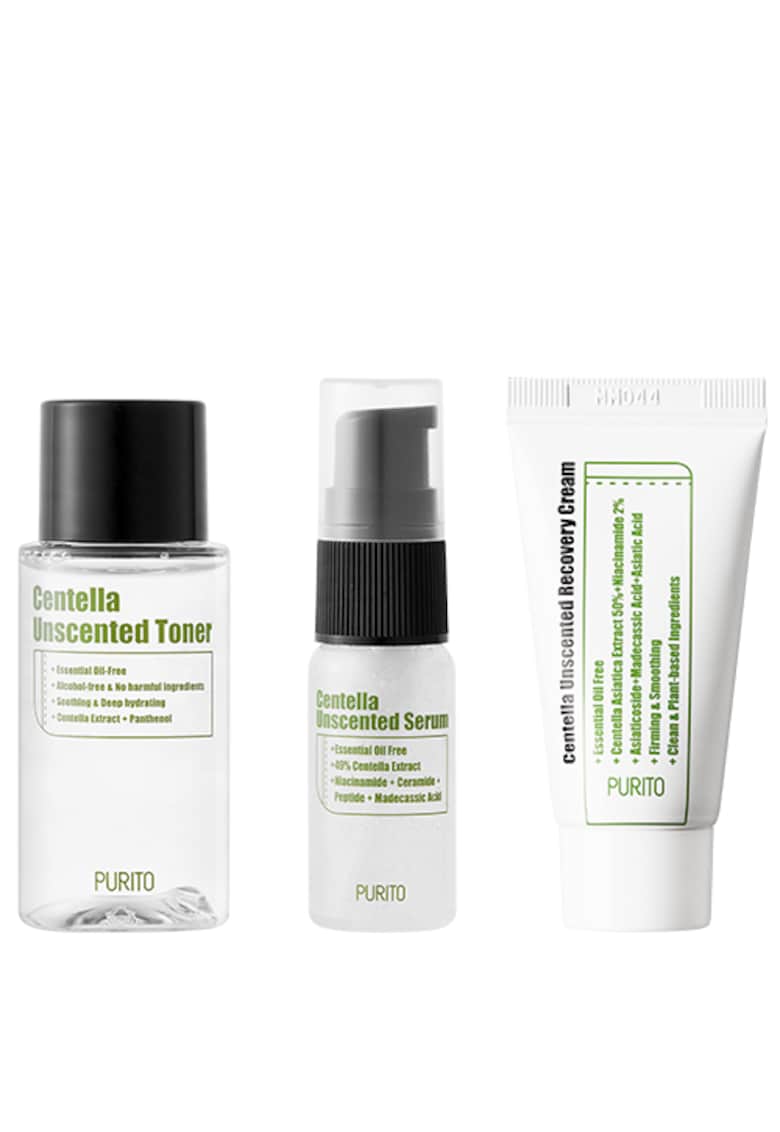 Kit de mini produse cu Centella -  fara parfum: Toner - 30 ml + Ser - 15 ml + Crema de fata - 12 ml