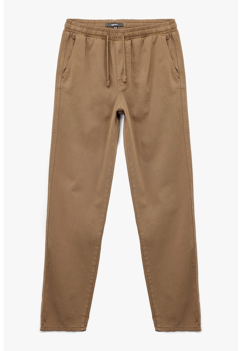 Pantaloni cu talie medie si snur de ajustare - Caramel