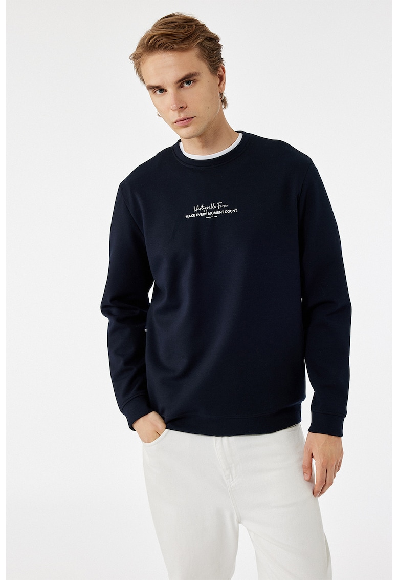 Bluza de trening din amestec de bumbac cu text - Bleumarin